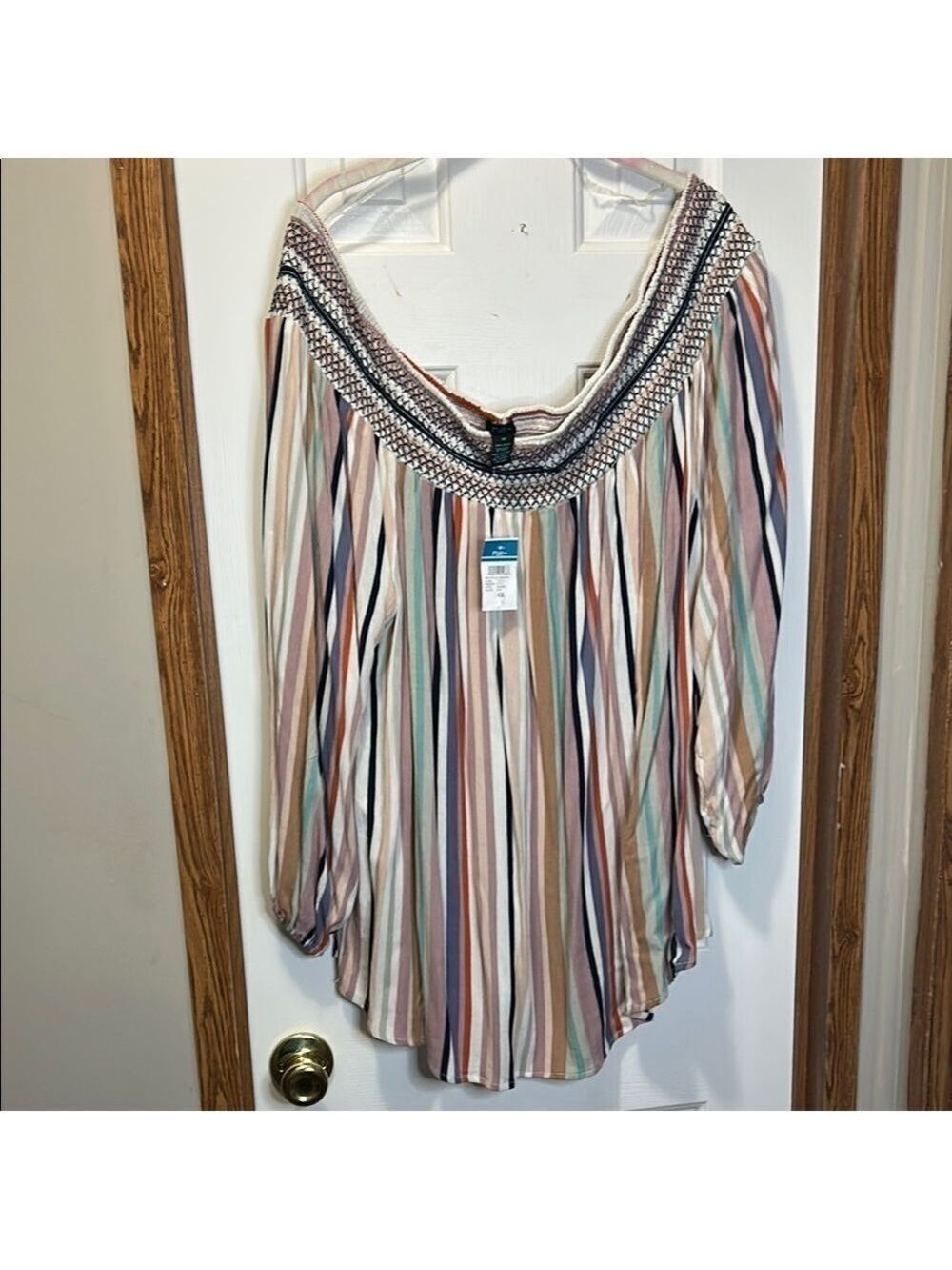Rue21 Striped Off-Shoulder Blouse with Smocking Detail NWT